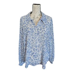 CAbi Blue and White Animal Print Blouse